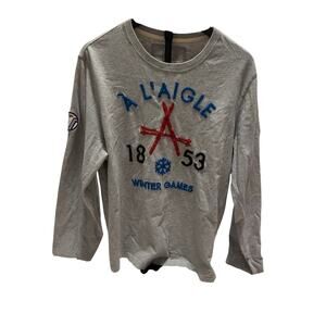 Aigle Men’s Gray Retro Winter Games Long Sleeve Pull Over Size XL Patch